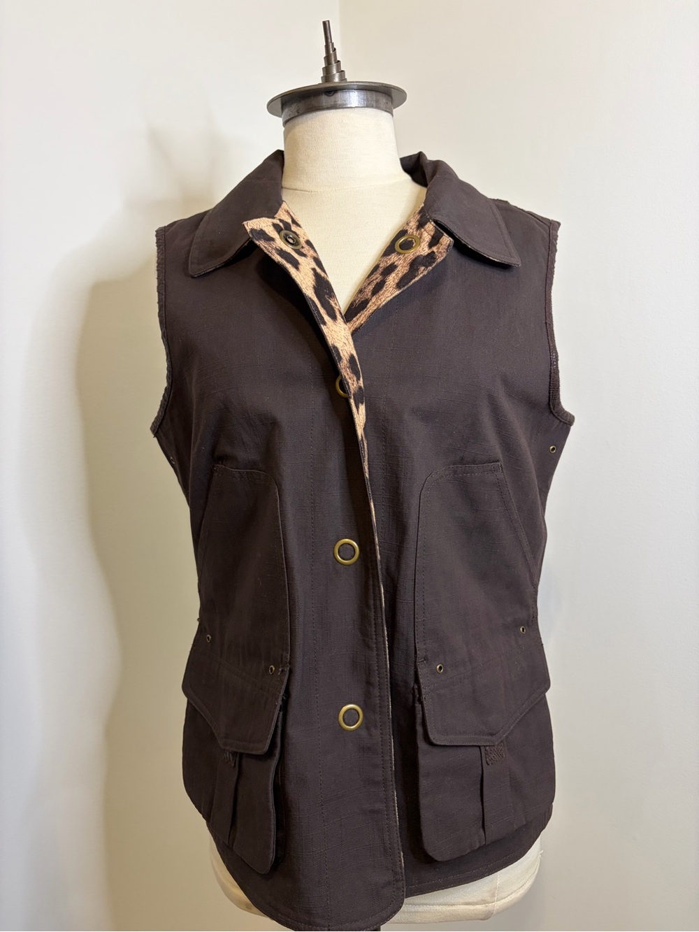 SPANNER Leopard Print & Brown Reversible Utility Vest 100% Cotton SIZE MEDIUM - Picture 7 of 13